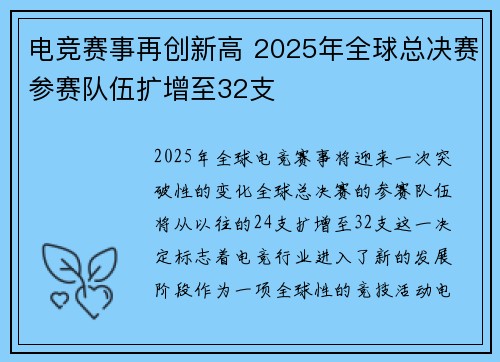 电竞赛事再创新高 2025年全球总决赛参赛队伍扩增至32支