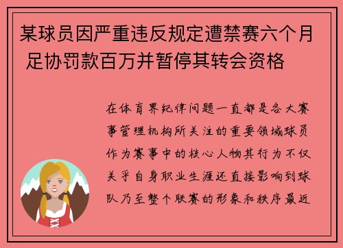 某球员因严重违反规定遭禁赛六个月 足协罚款百万并暂停其转会资格